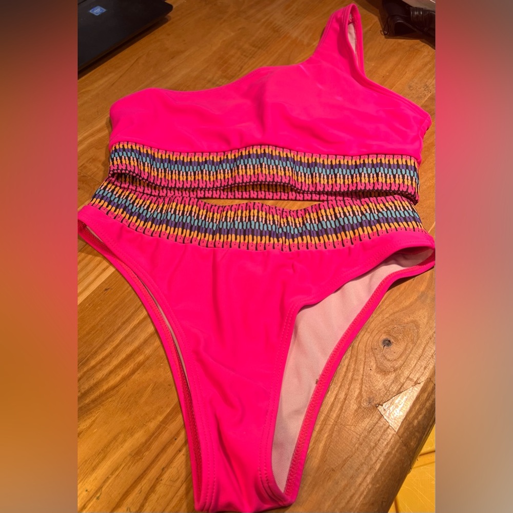 2 piece, small, hot pink swimsuit